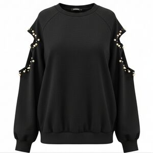 [[Unbranded]] Elegant Black Pearl-Embellished Women's Top